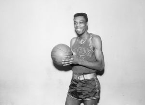 Suffolk University men's basketball player Eldridge Moore of Suffolk University, named to the Greater Boston All-Star basketball squad, 1958