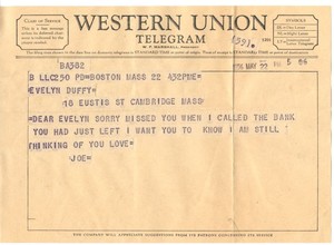 Telegram from John Joseph Moakley to Evelyn Moakley, 22 May 1956