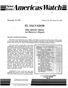 News from Americas Watch, "El Salvador: The Jesuit Trial, An Observer's Report," 13 December 1991