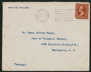 Envelope, April 13, 1902, Theodore Roosevelt to James Jeffrey Roche