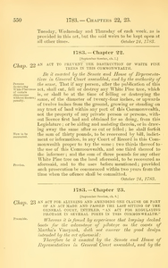 1783 Chap. 0022 An Act To Prevent The Destruction Of White Pine Trees In This Commonwealth.