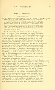 1786 Chap. 0028 An Act For Continuing In Force An Act Made In The Year Of Our Lord, One Thousand, Seven Hundred And Eighty Three, Entitled, An Act Laying Duties Of Impost And Excise On Certain Goods, Wares, And Merchandize, Therein Described, And For Repealing The Several Laws Heretofore Made For That Purpose," And Also For Continuing In Force All Other Acts Made In Addition To, Or For The Explanation Of The Said Recited Act.