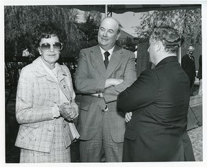 Robsham Theatre exterior: groundbreaking, three unidentified attendees