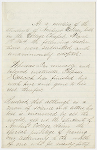 Amherst College students' resolutions regarding Edward Hitchcock