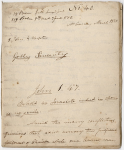 Edward Hitchcock sermon no. 40, "Godly Sincerity," 1821 March