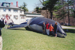Children with inflatable whale at Kendall Whaling Museum