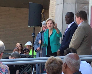 Senator Warren addressing the citizens of Brockton