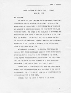 Floor Statement by Senator Paul E. Tsongas to Mr. President regarding the Resolution to send a team of observers to Rhodesia and observe the election