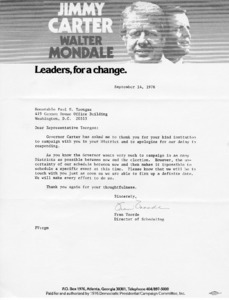 Letter to Paul E. Tsongas from Fran Voorde