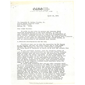 Letter from Mary Ellen Smith to Judge W. Arthur Garrity, April 24, 1975.
