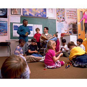 Education co-op student, Heath Bloch, reading to children