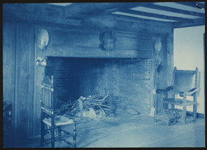 Emery Moses House, West Newbury, Mass., hall with fireplace