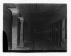 Covered cols. station at Copley Sq. from edge of platform