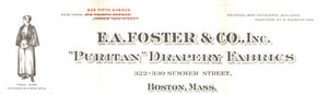 Letterhead for F.A. Foster and Company, Puritan Drapery Fabrics, 322-330 Summer Street, Boston, Mass., 1928