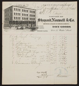 Billhead for Shepard, Norwell & Co., foreign & domestic dry goods, 26 to 34 Winter Street, Boston, Mass., dated March 14, 1881
