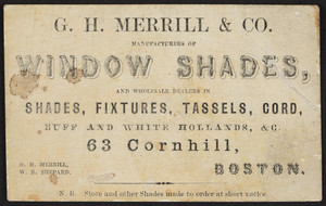 Trade card for G.H. Merrill & Co., window shades, 63 Cornhill, Boston, Mass., undated