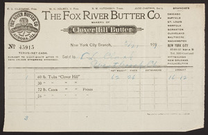 Billhead for The Fox River Butter Co., 97-99-101 Warren Street, New York City, New York, dated May 21, 1909