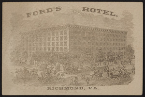 Trade card for Ford's Hotel, A.J. Ford & Son, Richmond, Virginia, dated April 2, 1880
