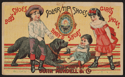 Trade card for Solar Tip Shoes, John Mundell & Co., Philadelphia, Pennsylvania, undated