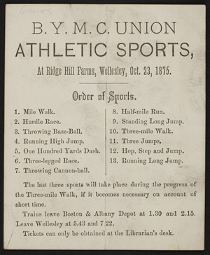 B.Y.M.C. Union athletic sports at Ridge Hill Farms, Wellesley, Mass., October 23, 1875