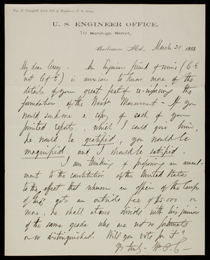 [William P. Craighill] to Thomas Lincoln Casey, March 21, 1883