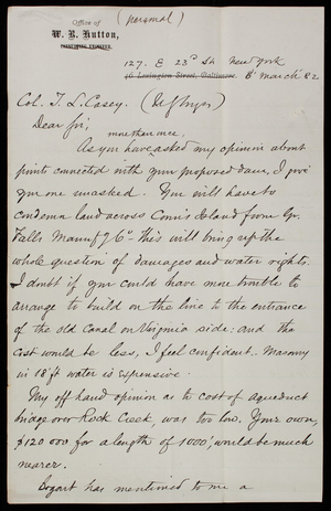 [William] R. Hutton to Thomas Lincoln Casey, March 8, 1882