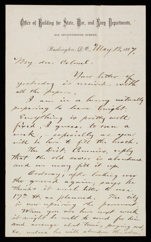 Bernard R. Green to Thomas Lincoln Casey, May 13, 1887