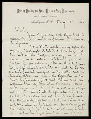 Ed. Sutherland to Thomas Lincoln Casey, May 11, 1888