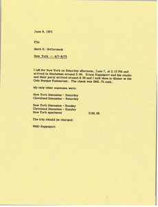 Memorandum from Mark H. McCormack to travel file