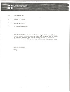 Memorandum from Mark H. McCormack to Arthur J. Lafave