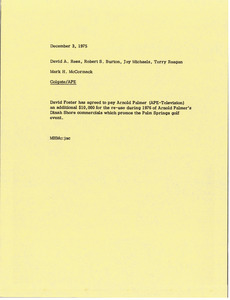 Memorandum from Mark H. McCormack to David A. Rees, Robert S. Burton Jay Michaels and Terrence P. Reagan