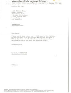 Letter from Mark H. McCormack to Keith McEwen