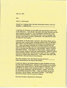 Memorandum from Mark H. McCormack to travel file