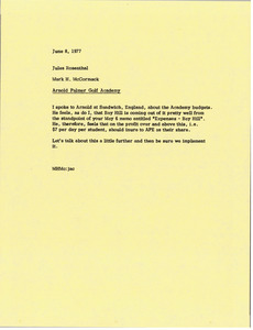 Memorandum from Mark H. McCormack to Jules Rosenthal