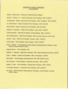 List of corporate policy committee members and other officers