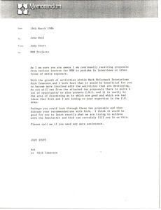 Memorandum from Judy Stott to John Weil