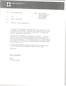 Memorandum from Mark H. McCormack to list