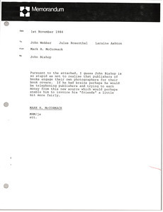 Memorandum from Mark H. McCormack to John Webber, Jules Rosenthal, and Laraine Ashton