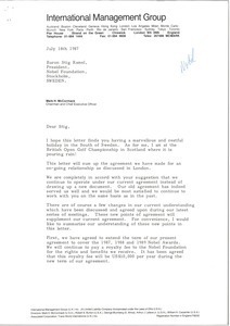 Letter from Mark H. McCormack to Baron Stig Ramel