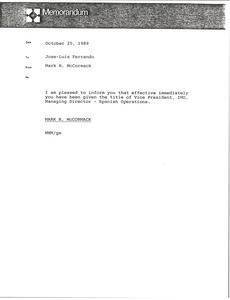 Memorandum from Mark H. McCormack to Jose-Luis Ferrando