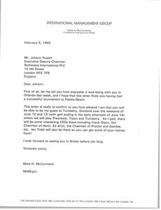 Letter from Mark H. McCormack to Johann Rupert