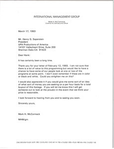 Letter from Mark H. McCormack to Henry G. Saperstein