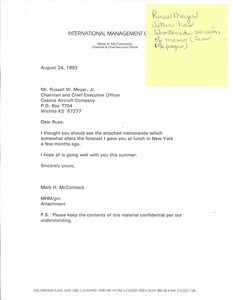 Letter from Mark H. McCormack to Russell W. Meyer