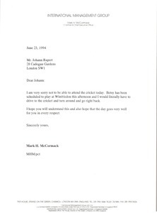 Letter from Mark H. McCormack to Johann Rupert