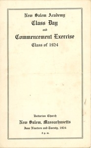 Program for the 1924 commencement at New Salem Academy
