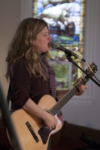 Dar Williams, at sound check at the First Congregational Church in Wellfleet