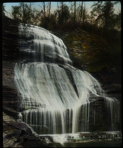 Chequaga Falls, near Ithaca, N.Y. (high wide falls cascading over rock formation)