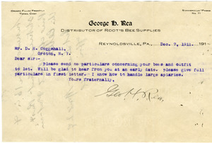 Letter from George H. Rea to D. H. Coggeshall