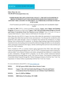 Press Releases: Elders Share the Arts announces Legacy: the gift each individual brings to present and future generations