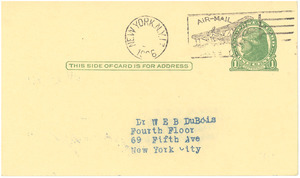 Postcard from James Weldon Johnson to W. E. B. Du Bois